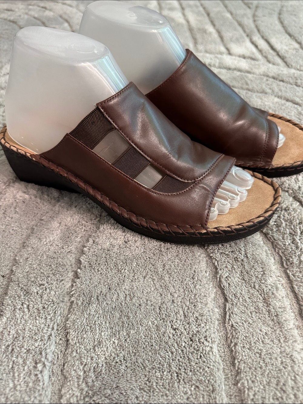 Duck Head Brown Leather Slide Wedge Mules